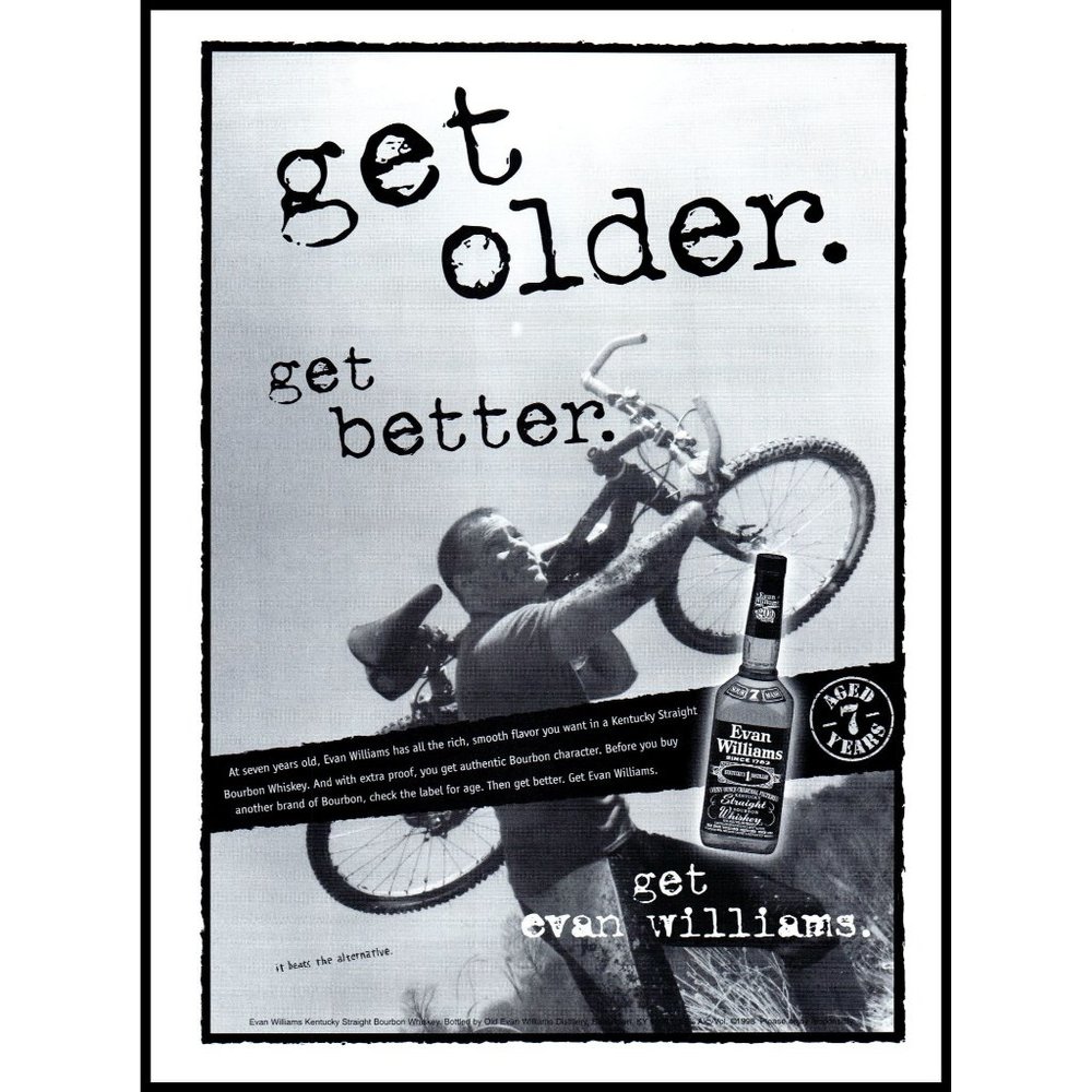 1998 Evan Williams Kentucky Bourbon Whiskey Vintage Print Ad Mountain Bike Art